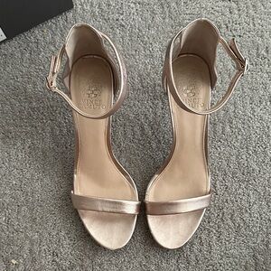 Vince Camuto Metallic Rose Gold Ankle Strap Heeled Sandals